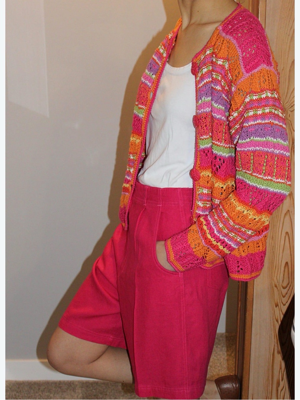 Vintage SIGRID OLSEN SPORT fun colorful CARDIGAN Knitted by Hand STRIPED